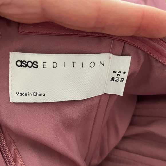 ⭐️ASOS Edition Satin Bardot Drape Wrap Maxi Dress in orchid. Size 4. - Picture 6 of 12